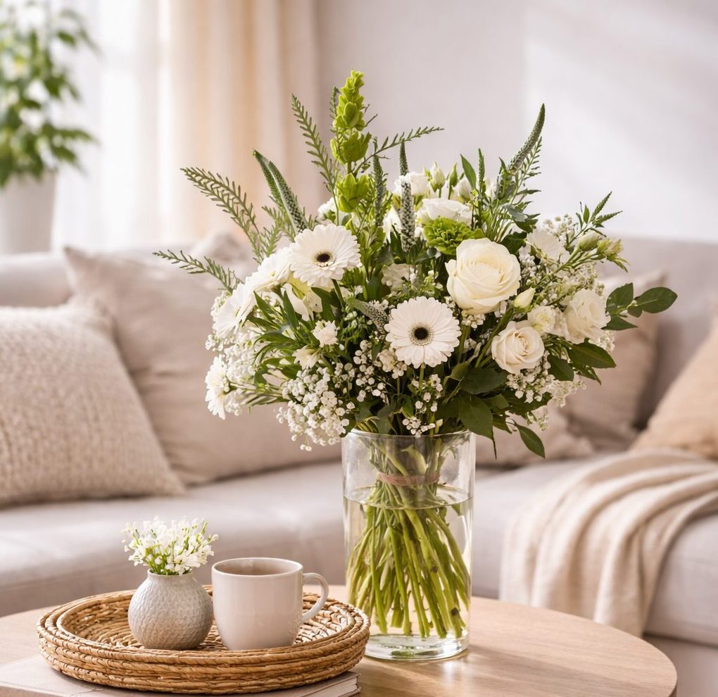 Puur - wit rond boeket - floralicreations - delfgauw