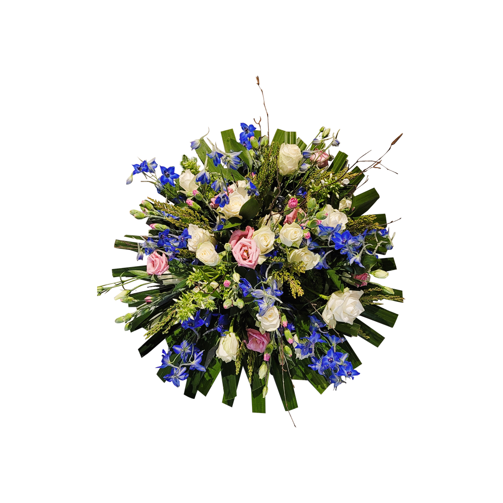 biedermeier bloemen - biedermeier rouwstuk-biedermeier stijl-rouwstuk veldboeket- rouwstuk blauw- door florali creations