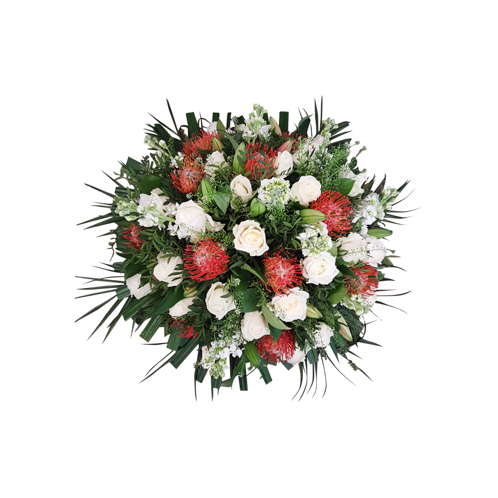 biedermeier rouwstuk-biedermeier stijl-rouwstuk met lint -rouwstuk wit - door Florali Creations