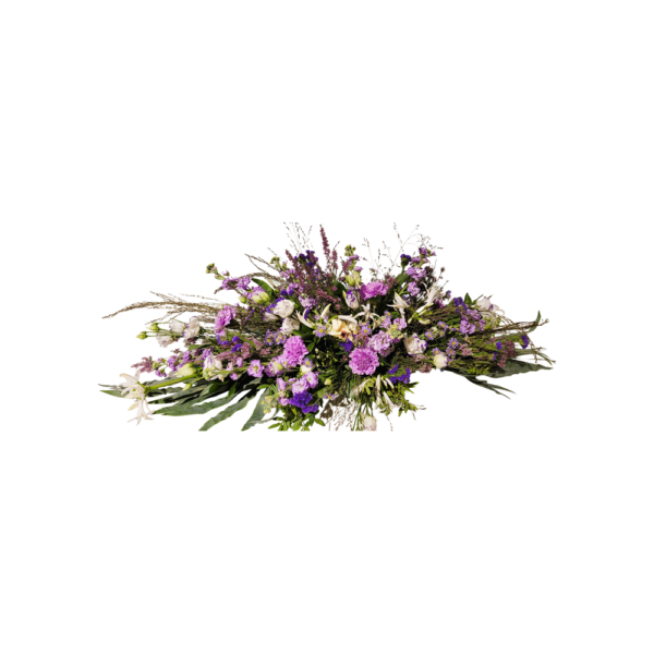rouwstuk veldboeket- Rouwstuk paars - Rouwboeket paars -jehova begrafenis bloemen- door Florali Creations Delft