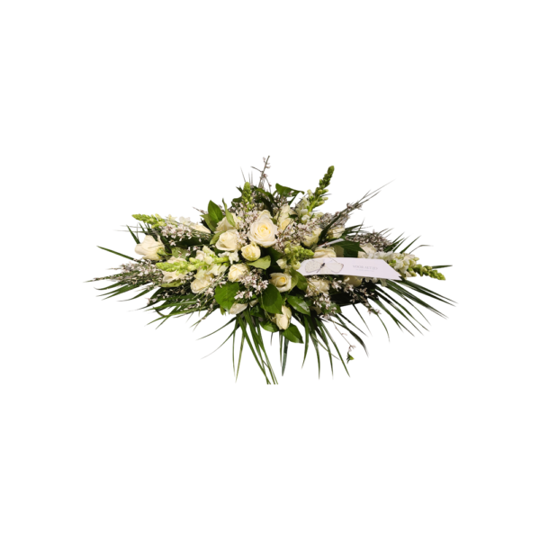 rouwstuk wit-klein rouwboeket-jehova begrafenis bloemen-door Florali Creations Delft