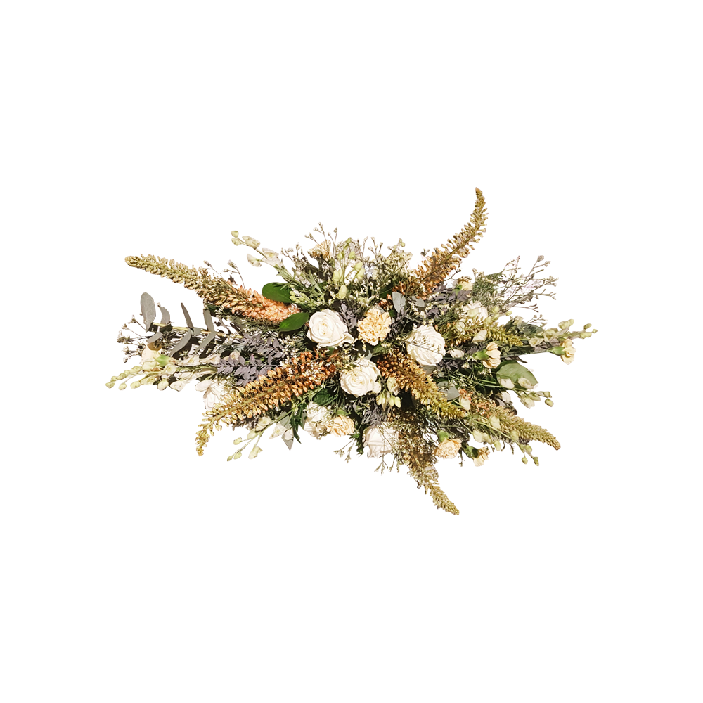 rouwstuk veldboeket-rouwstuk wit-rouwstuk met lint-door florali creations delft