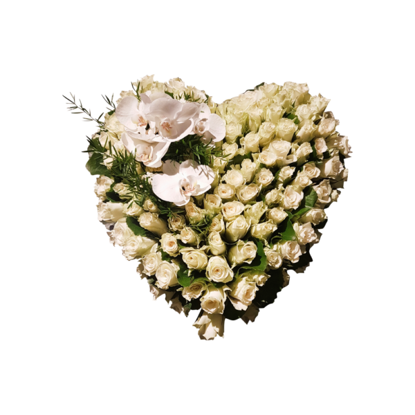 rouwboeket hart-rouwstuk met lint-rouwstuk hart-bloemstuk hart- rouwboeket orchidee- Door Florali Creations- Delft