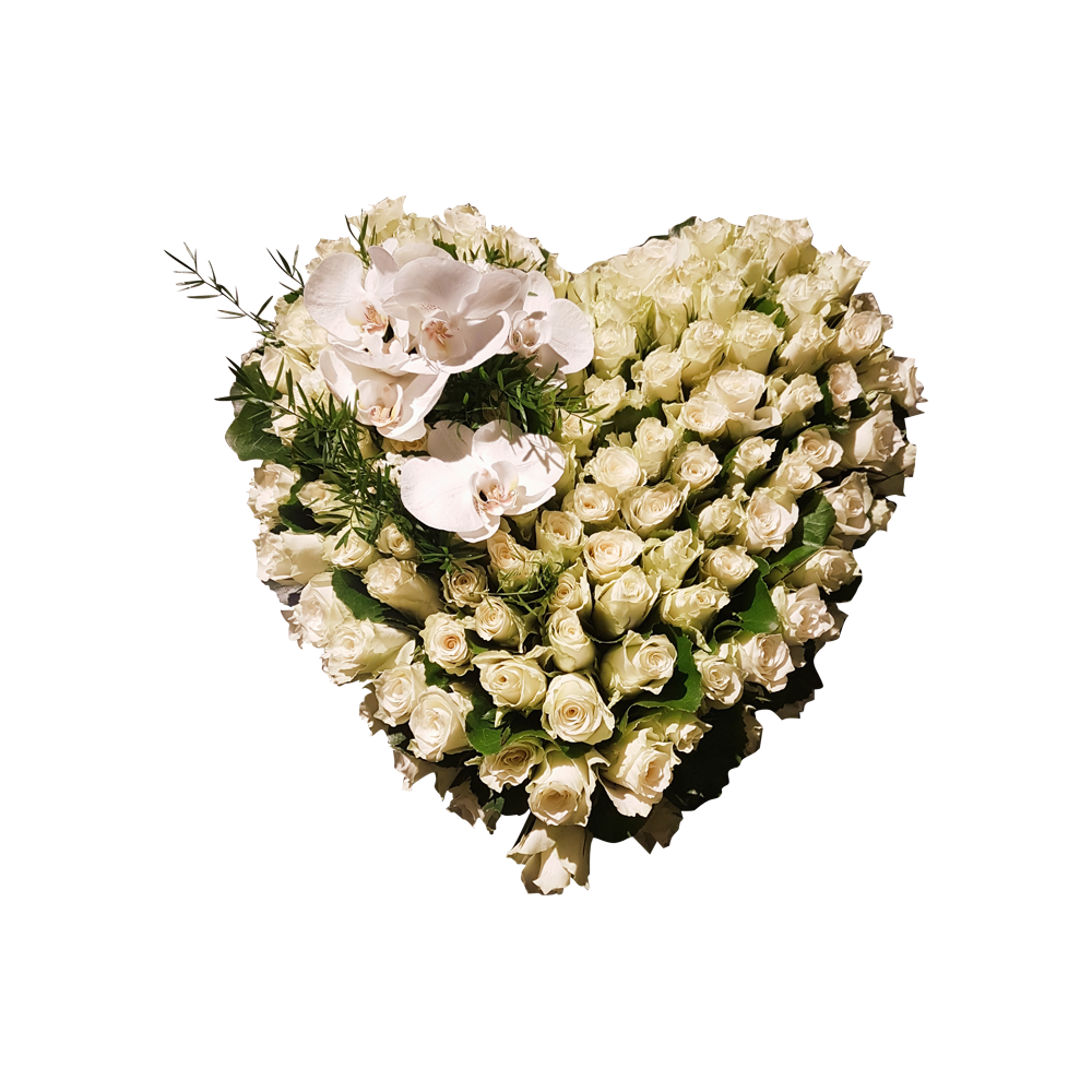 rouwboeket hart-rouwstuk met lint-rouwstuk hart-bloemstuk hart- rouwboeket orchidee- Door Florali Creations- Delft