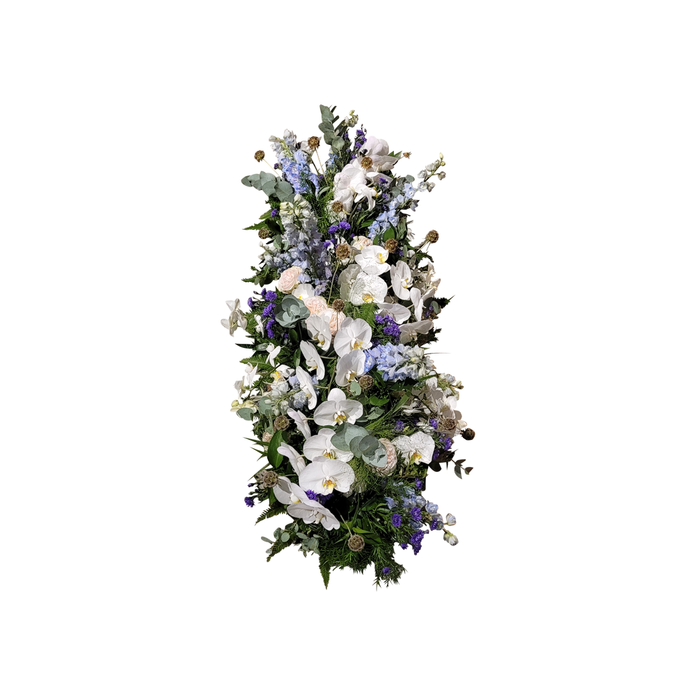 rouwboeket orchidee-rouwboeket blauw-bloemen voor op kist-door Florali Creations