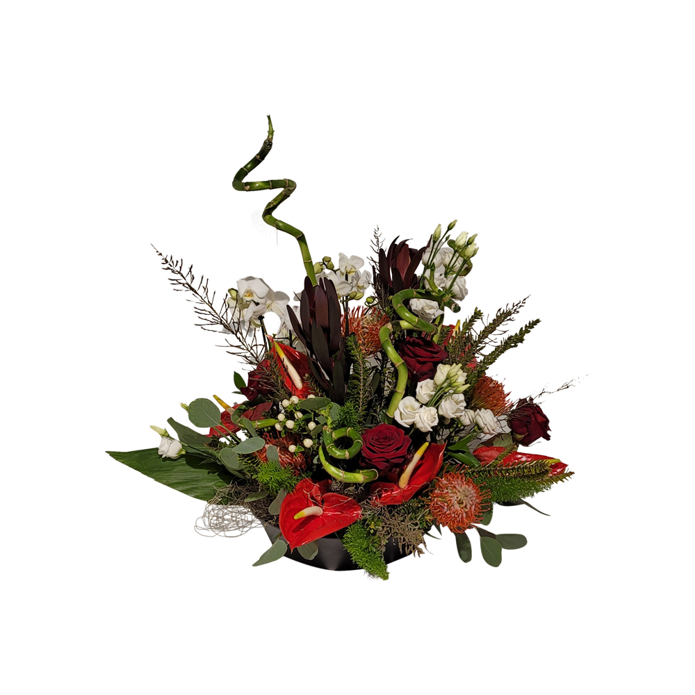 voorbeelden bloemstukken-bloemen rood - bloemen wit - tafel bloemstuk - door Florali Creations