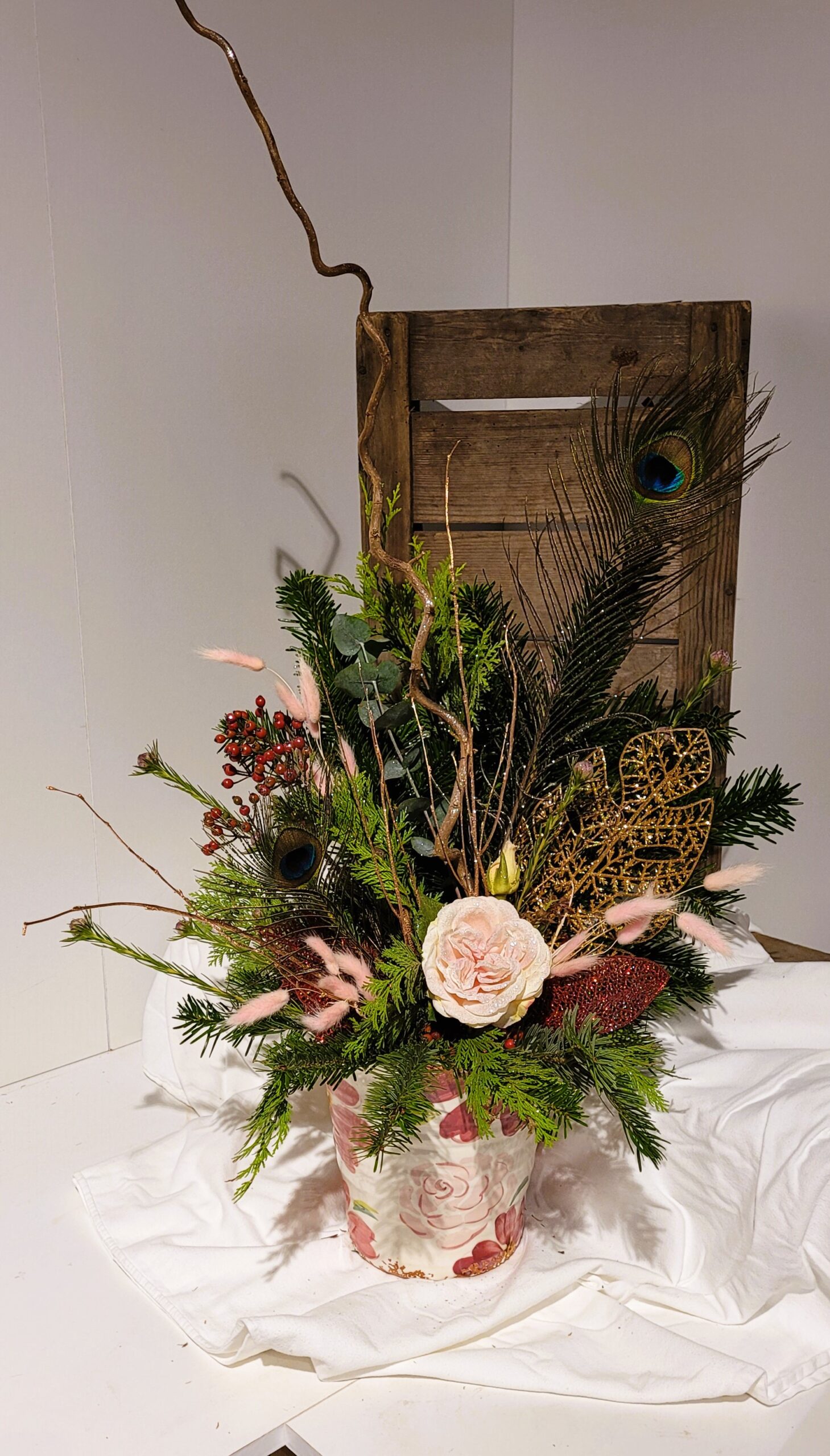kerststuk - kerststuk roze - kerststuk bling - door florali Creations - kerststuk veld - kerst delft