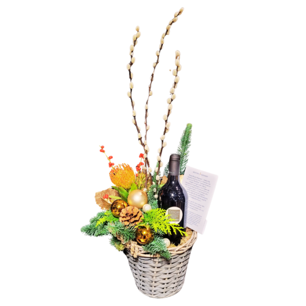 kerststuk mand en wijn - Relatiegeschenk - kerst - luxedecember cadeau - florali creations - delfgauw