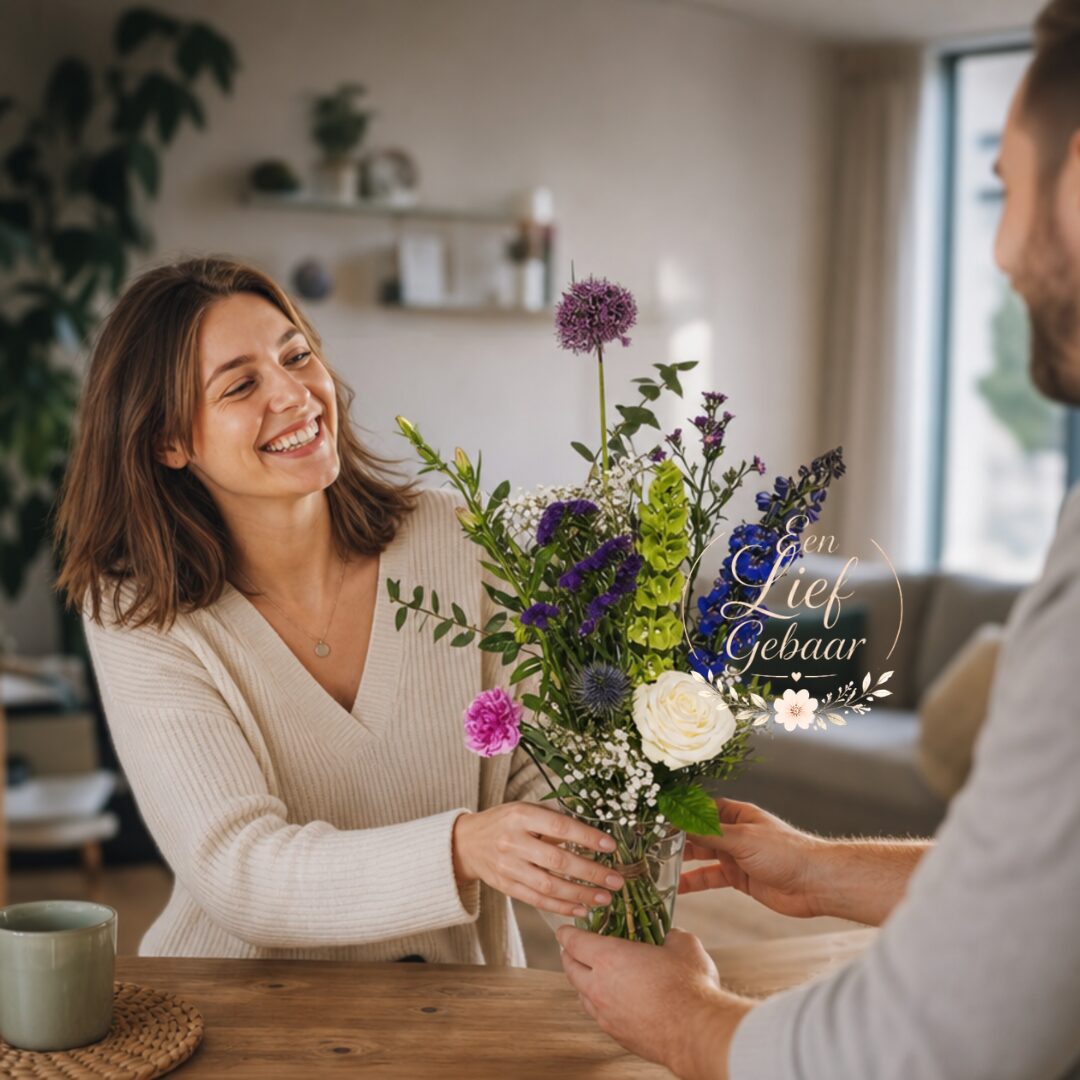 Klein gebaar -Blauw Paars Wit Bloemenboeket – Zacht & Stijlvol