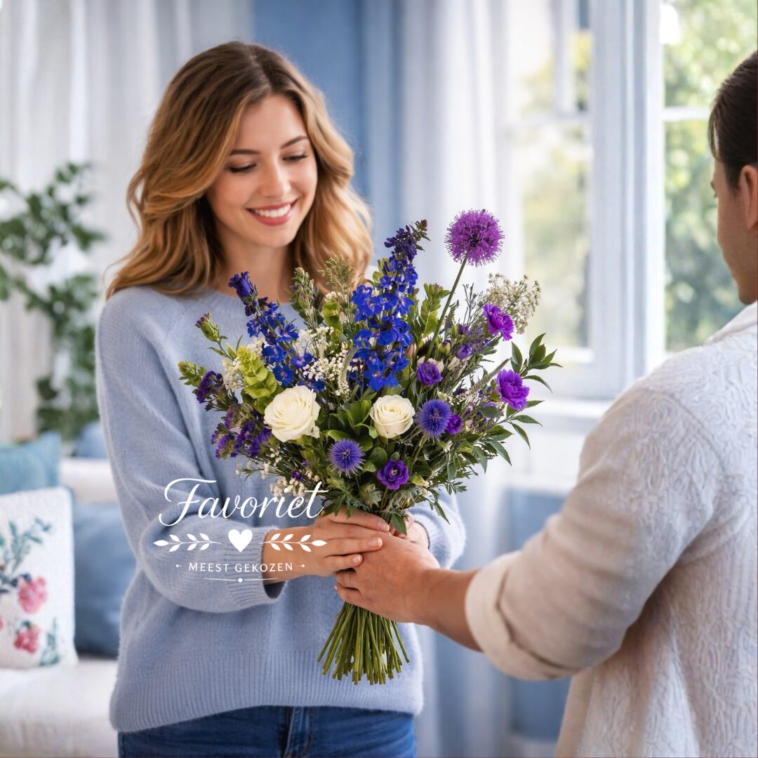 Meest Favoriet - Blauw Paars Wit Bloemenboeket – Zacht & Stijlvol