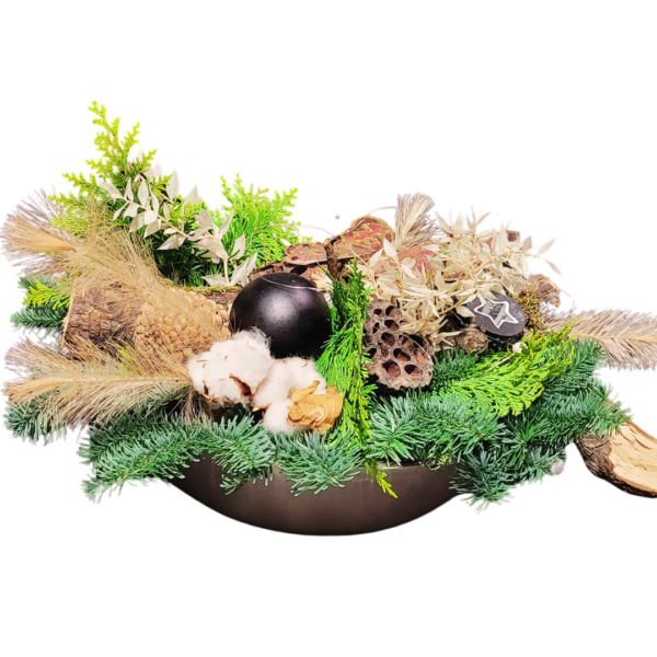 Robuust & Natuurlijk | Groot Rond Kerststuk in Schaal - Florali Creations - Delfgauw